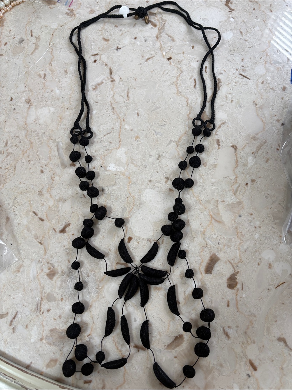 Black Layered Bead and Pendant Necklace for Women